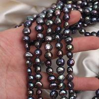 Perles d'eau douce naturelles en vrac certifiées ovales noires de 8-9 mm pour la fabrication de bijoux DIY