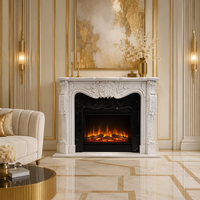 Cheminée sculptée en marbre blanc, style européen, avec relief floral, colonne acanthe, manteau de cheminée, décoration intérieure de luxe pour villa, hôtel, salon