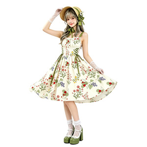 Vestido de Verano con Estampado Floral, Corte en A, Sin Tirantes, Cintura Natural, Estilo Hepburn de los Años 50, para Uso Diario - Product Image 4