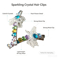 Lot de 2 pinces à cheveux de luxe en cristal perlé avec pendentif nœud et strass arc-en-ciel pour filles, idéales pour les fêtes