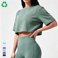 Kaos Olahraga Wanita Bahan Katun Spandex Polyester Bernapas, Model Santai Lengan Pendek, Longgar, Sablon Belakang, Cocok untuk Musim Panas