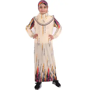 卸売キッズイスラム服アフリカデザインドレス長袖キッズアバヤ女の子