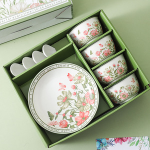 Bộ đồ ăn bằng gốm hoa dùng một lần thân thiện với môi trường mở hộp quà tặng qua biên giới bát muỗng Bộ đồ ăn nhỏ - Product Image 3