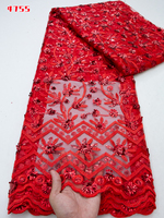 4755 Kalume 2026 Nouveau style Tissu en dentelle rose à broderie florale et perles, Tissu en maille filet à paillettes, Dentelle perlée à rayures et paillettes