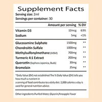 OEM Gouttes liquides de glucosamine chondroïtine sulfate MSM 60ml Supplément contenant du curcuma, de l'encens, de la quercétine, de la bromélaïne