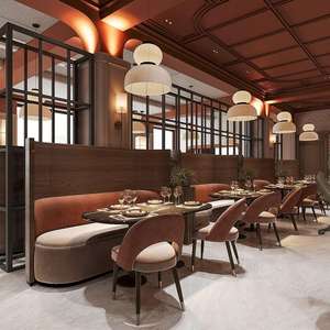 Diseño de Interiores de Restaurantes de Lujo |   Nueva Solución Integral de Mobiliario Clásico para Hostelería: Banqueta de Madera Cálida, Mármol y Latón - Product Image 4
