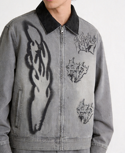 <span class=keywords><strong>Veste</strong></span> <span class=keywords><strong>en</strong></span> jean vintage délavée pour homme, style streetwear, imprimé graffiti flamme, col <span class=keywords><strong>en</strong></span> <span class=keywords><strong>cuir</strong></span>, Y2K, hip hop, coupe <span class=keywords><strong>oversize</strong></span> - Product Image 2