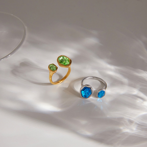<span class=keywords><strong>Anello</strong></span> Geometrico Classico Trendy J&D in Acciaio Inossidabile Dorato con Zirconi Verdi e <span class=keywords><strong>Blu</strong></span>, <span class=keywords><strong>Anello</strong></span> Aperto Asimmetrico - Product Image 5