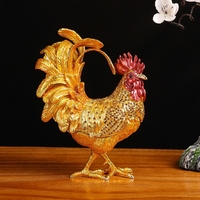 SHINNYGIFTS Grande boîte à bibelots en métal en forme de coq, décoration moderne pour la maison, cadeaux du Nouvel An, artisanat en métal peint à la main
