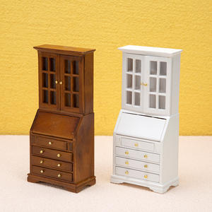 1:12 Mini échelle bibliothèque américaine bureau en bois massif Table intégrée étude européenne chambre casier armoire de rangement bricolage jouet Style - Product Image 5