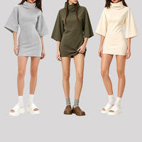 Robe moulante pour fille, style streetwear, légère, 210 g/m², 95 % coton, 5 % élasthanne, col montant, coupe ajustée, manches cloche, col rembourré