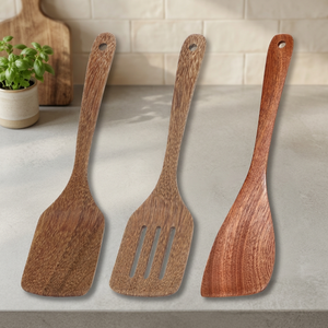 Ensemble de spatules en bois 3 pièces, spatule ajourée, résistantes à la chaleur, ustensiles de cuisine, sans danger pour les aliments, lavage à la main uniquement - Product Image 4