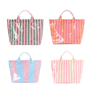 Bolsos de hombro para mujer con estampado de rayas y cadenas bordadas, bolsos de gran capacidad, portátiles, impermeables, de PVC para viajes, verano y otoño - Product Image 1