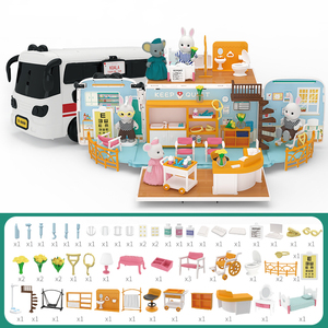 Ensemble de maison de jeu DIY pour enfants avec des poupées infirmière lapin et médecin koala, jouet bus ambulance en plastique durable - Product Image 5