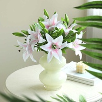 Buket Bunga Lily Mini Buatan Berkualitas Tinggi Bahan PVC Dekorasi Rumah untuk Ruang Tamu Hiasan Meja Makan