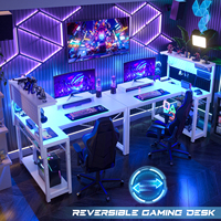 Bureau d'ordinateur de jeu ergonomique avec étagères de rangement et pieds en Z Table de jeu PC réversible pour bureau à domicile ou chambre à coucher