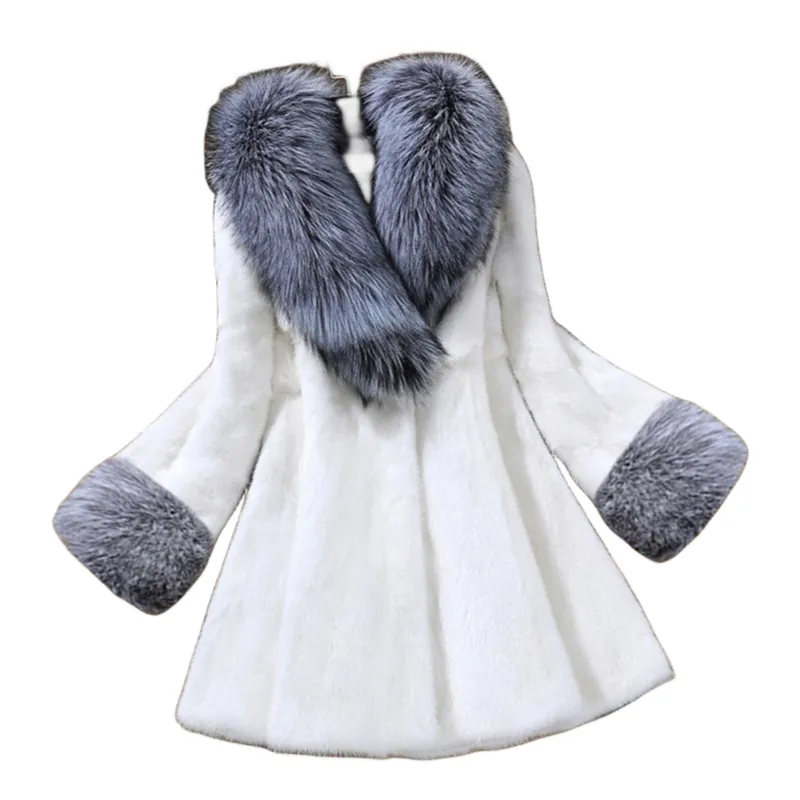 Herfst-Winter Dames Pluche Jas Koreaanse Versie Witte Dubbelzijdige Ronde Hals Lange Mouwen Faux Konijnenbont Casual Bovenkleding