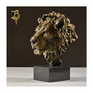 가정 장식 탁상 공예 손으로 조각 한 동물 머리 동상 청동 사자 머리 조각