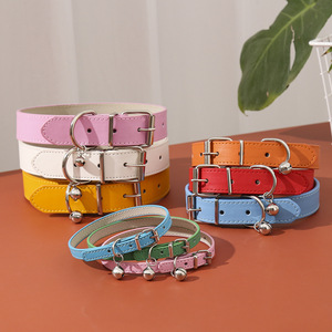 Pet <b>Collar</b> PU Leather Adjustable With Bell For Cat Dog <b>Puppy</b> Japanese Style Solid Color Four Seasons Use - Product Image 1