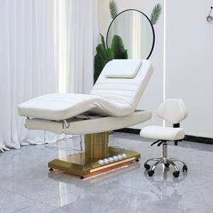 Moderna Camilla de Masaje con Base Dorada Blanca y Control por Pedal, Cama de Spa con 3 Motores Eléctricos para Tratamientos Faciales, Cosméticos y de Belleza con Pedal - Product Image 2