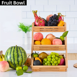 Support de panier à fruits en bois - Organisateur de cuisine grande capacité pour légumes, étagère de rangement multi-niveaux pour comptoir - Product Image 3