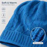 Casquette unisexe personnalisée en acrylique tricoté torsadé bleu Klein vintage, coupe ample et tombante, chaude pour l'hiver, idéale pour assortir aux tenues et pour les séances photo en café.