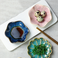 Assiette en céramique créative nordique en forme de feuille de lotus japonaise, petite assiette à fondue, plat à saveur, plat à collation et à sushi
