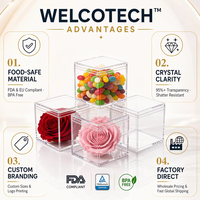 Boîte carrée en acrylique transparente de qualité alimentaire avec couvercle, pour bonbons de mariage, cadeaux de baby shower, vente en gros, sans BPA, logo personnalisé