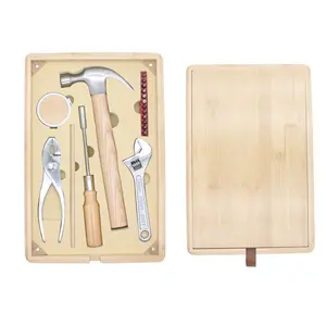 Exquisite 18PCS Bamboo Gift Box Woodworking Hand Tool Set Kit Including Bits Adjustable Wrench Slip Joint Plier Claw Hammer