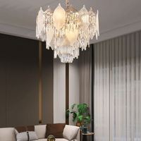 Nouveau lustre moderne élégant en fer et verre à plusieurs niveaux avec feuilles, LED dorées, hauteur réglable, cristal, 3 changements de couleur