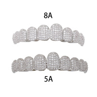 Grillz en laiton plaqué or 14K, 10 dents, zircone cubique ronde 5A 8A, ensemble pour dents supérieures et inférieures, style Hip Hop, bijou buccal pour usage quotidien