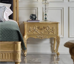 سرير مزدوج كلاسيكي فرنسي من القماش المخملي، سرير خشبي صلب منحوت بأسلوب عتيق لغرفة النوم الرئيسية، سرير بأسلوب أوروبي لغرفة النوم - Product Image 4