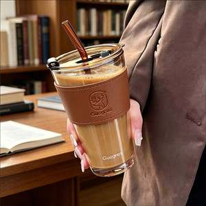 Guogres Glass Cup With Lid And Straw Large Capacity For Coffee On The Go - Product Image 1