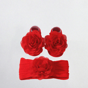 HUIYI Bandeaux élastiques pour bébés filles, 14 cm, en nylon, avec fleurs en mousseline de soie, perles et strass cousus à la main - Product Image 3