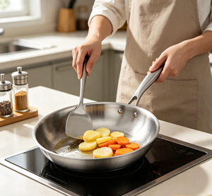 Poêle à frire FLEY en acier inoxydable épaissi non revêtu, fond plat, pour cuisinière à gaz, cuisinière à induction, cuisine domestique - Product Image 1