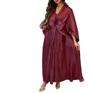 Robe maxi à manches chauve-souris de couleur unie de Dubaï arabe Dames musulmanes papillon Abaya Usine Vente en gros - Product Image 5