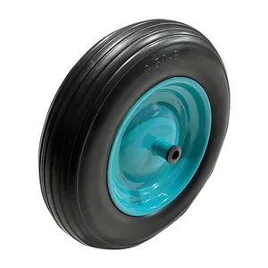 Rueda sólida de PU para carretilla, rueda plana libre, rueda sin ruido con borde de acero y varios colores