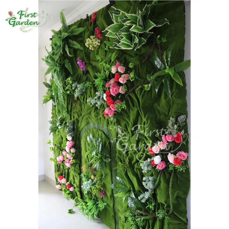 First garden exclusive design Artificial moss wa cloth flowers vines Simulation hanging green wall Engineering decoration