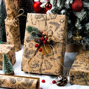 Christmas Wrapping Paper Kraft Wrapping Paper Cute gingerbread person Christmas candy <b>bow</b> and pinecone pattern wrapping paper - Product Image 1