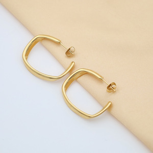 Minimalist Geometric Hoop Earrings Gold 18k Square Style For Women High End Colorfast - Product Image 3