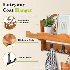 <b>Wooden</b> Wall Mounted Entryway <b>Coat</b> Rack Double Layer <b>Hook</b> Storage Organizer For Bedroom Living Room - Product Image 1