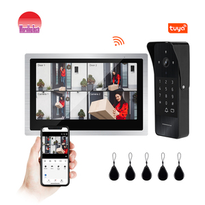 Système d'interphone vidéo Tuya 4 en 1, caméra de sonnette HD 1080P avec clavier, carte RFID, moniteur tactile 10,1 pouces, écran partagé 4 caméras - Product Image 5