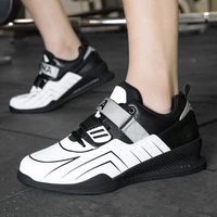 Chaussures de musculation pour hommes à talon rigide surélevé, double sangle de verrouillage, semelle extérieure en caoutchouc antidérapante, tige en PU, semelle intermédiaire en TPU, pour la gym et les squats