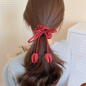 Vintage Tulip Ribbon Tassel Unisex Adjustable Elastic Fabric Hair Tie Elegant Hair Accessories Wedding Party Daily - Product Image 5