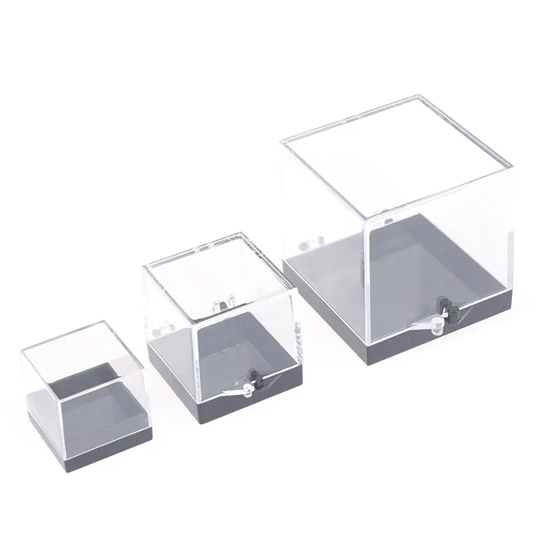 1Pc Boîtes de Rangement Couvercles Présentoir de Pierres Précieuses Pièce Transparente Conteneur Spécimen Mini Carré Cube Acrylique Cas Rugueux Minéral Standard