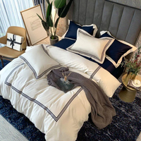 Ensemble de linge de lit de luxe pour hôtel 5 étoiles personnalisé 300TC 60s drap de lit King Size brodé en satin de coton à longues fibres pour usage domestique