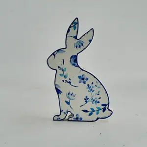 复活节可爱兔子动物雕像工艺品Diy家居装饰木制装饰品欧洲圣诞民间艺术装饰木制抛光