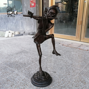 Statues de jardin amusantes et anciennes, décoration extérieure, figurine de <span class=keywords><strong>lutin</strong></span> en métal, jouant de la flûte, statue d'elfe en bronze à vendre - Product Image 2
