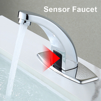 Robinet automatique à capteur infrarouge en alliage de zinc, eau froide, 3 voies, à poser sur comptoir, finition chromée, débit 16-28L/min