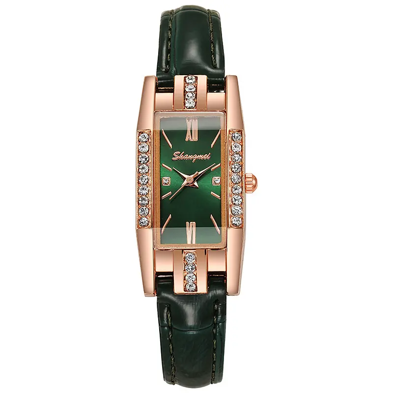 Women Watches Diamond Small Green Watch Retro Leather Strap Quartz Fashion Bracelet Montre Femme Reloj Mujer Relojes Para Mujer